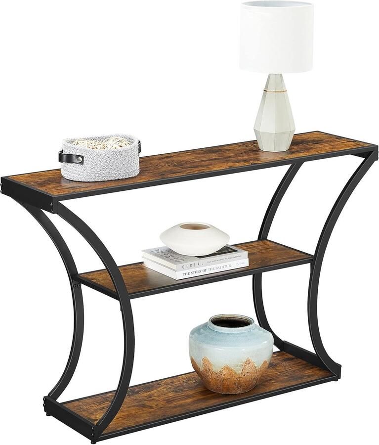 Vasagle Consoletafel haltafel gebogen poten verlengd tafelblad voor woonkamer hal slaapkamer industriële stijl rustiek bruin en zwart