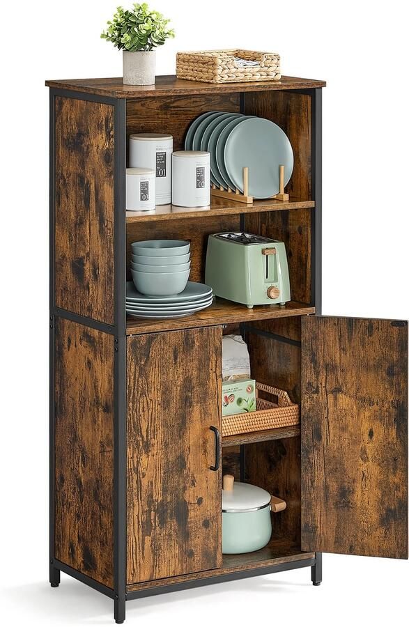 Vasagle CozyLiving Keukenkast Opbergkast Opbergkasten met deuren Verstelbare planken 125x60x35 Industrieel