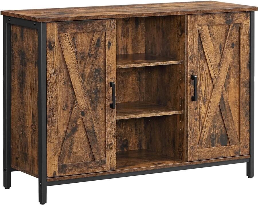 Vasagle dressoir keukenkast breedte 100 cm open planken en deuren vintage bruin-zwart