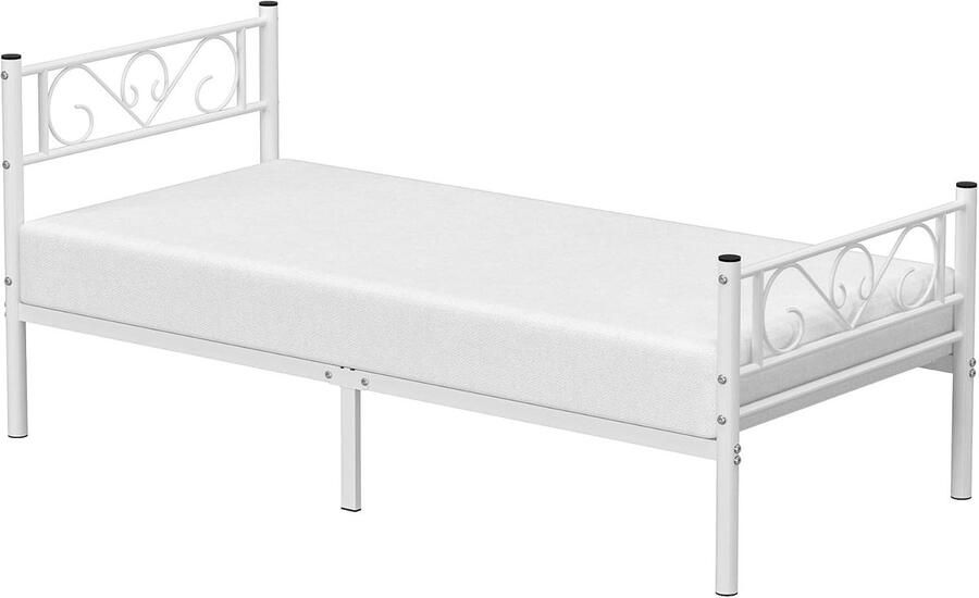 Vasagle Eenpersoonsbedframe Metalen bedframe geschikt voor matras van 90 x 190 cm voor volwassenen en kinderen geen boxveer nodig eenvoudige montage voor kleine ruimtes wit