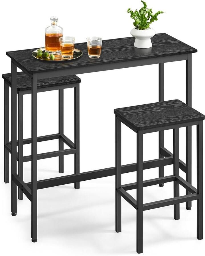 Vasagle Eetkamerstoelen Set Keuken Bar Hoogte Tafel met Krukken Set van 2 Stalen Frame Industrieel 95 x 40 x 90 cm Ebony Inkt Zwart