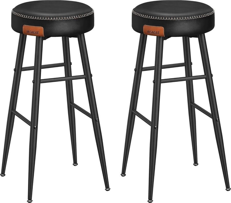 Vasagle EKHO Collectie Set van 2 barstoelen keukenstoelen PU met stiksels zithoogte 76 2 cm keuken bar eenvoudige montage Inktzwart