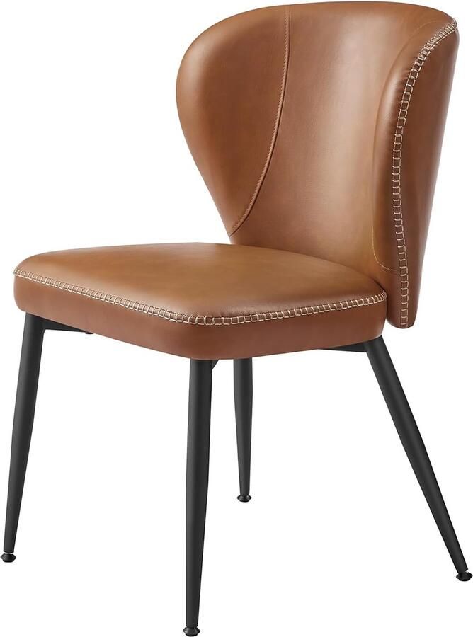 Vasagle EKHO Collection Eetkamerstoel gestoffeerde keukenstoel kunstleer met naden moderne middeneeuw woonkamer receptie restaurant karamelbruin