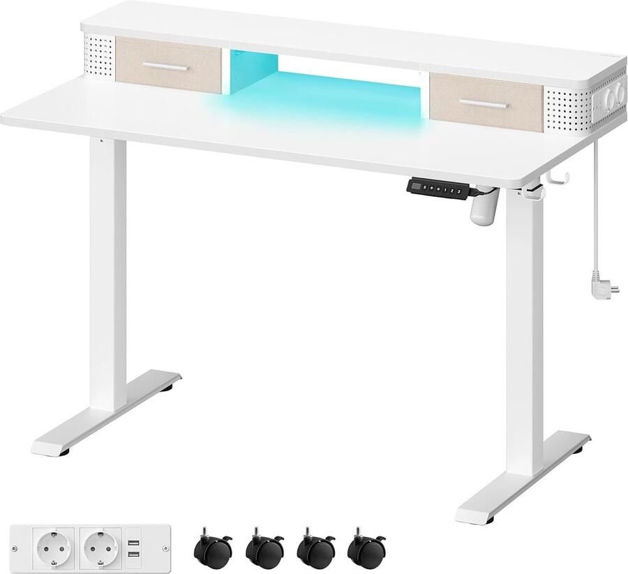 ‎VASAGLE Elektrisch in hoogte verstelbaar bureau 60 x 120 x (72-120) cm traploos verstelbaar met monitorstandaard haak geheugenfunctie wolkwit