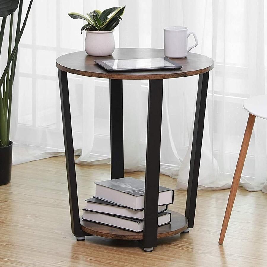 Vasagle EMOB Rond bijzettafeltje Firas Ø50 bruin zwart Hoektafels Bruin; Zwart Metaal; Spaanplaat Hoektafels Op voorraad