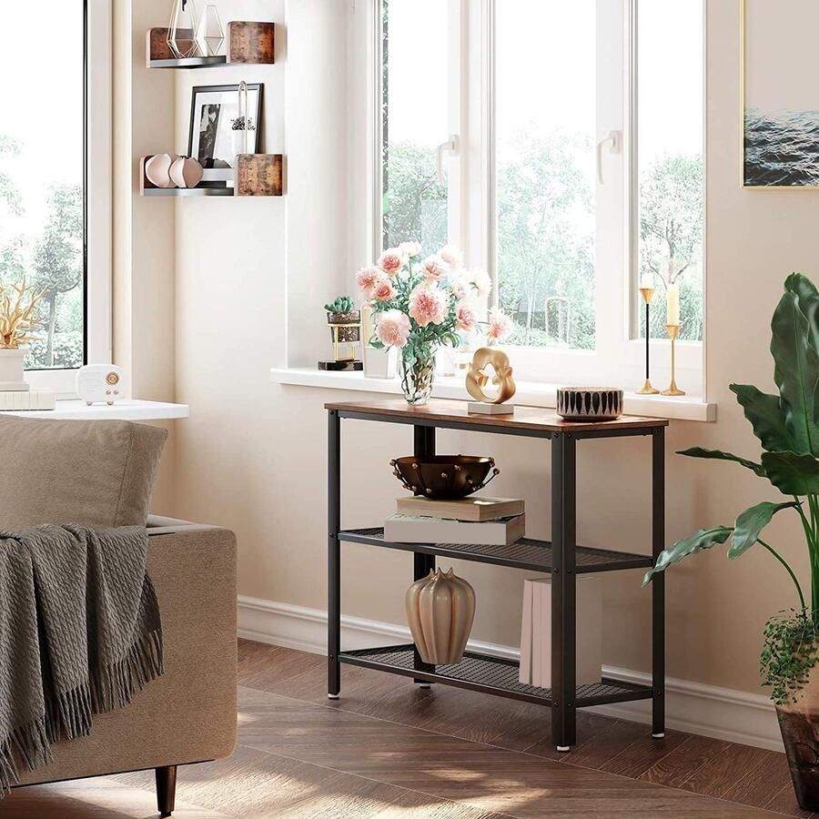 Vasagle EMOB Sidetable Bill 2 legplanken rustiek bruin zwart Haltafels Bruin; Zwart Metaal; Spaanplaat Haltafels Op voorraad