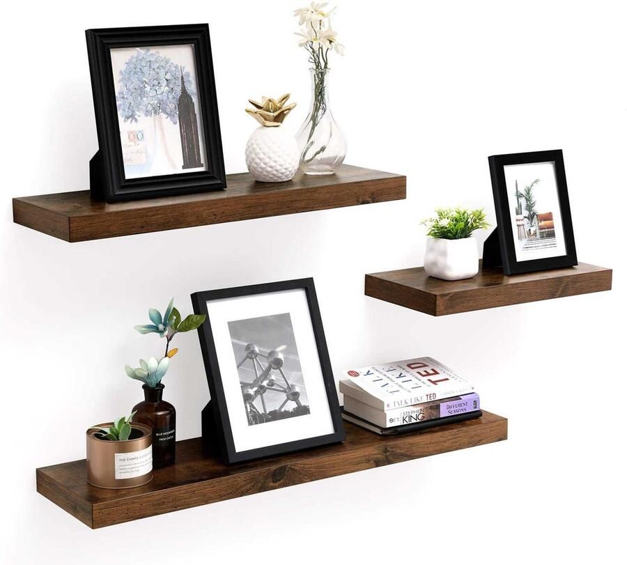 Vasagle EMOB Wandplank Oman 80x20cm rustiek hout Wandplanken Bruin MDF Wandplanken Op voorraad