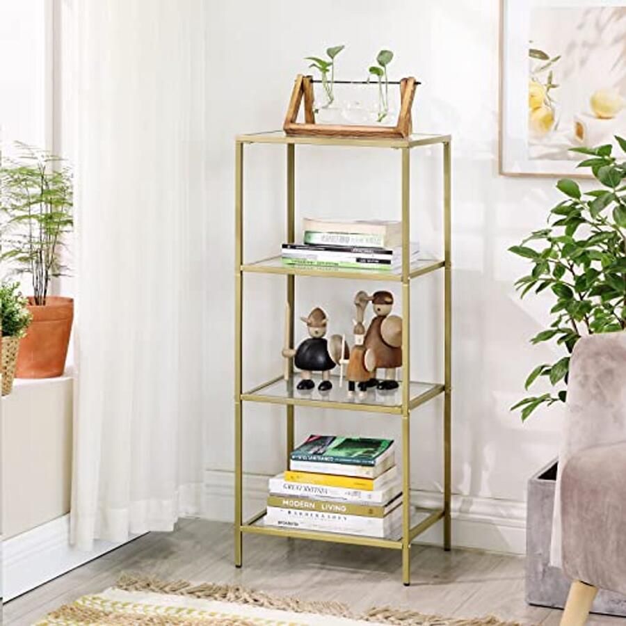 Vasagle Golden 4-Tier Glass Bathroom Storage Shelf: Eenvoudig en stabiel