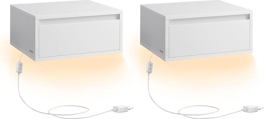 Vasagle hangend nachtkastje set van 2 lamp met 3 kleuren zwevende wandplank lade 35 x 40 x 18 cm modern woonkamer slaapkamer wolkenwit