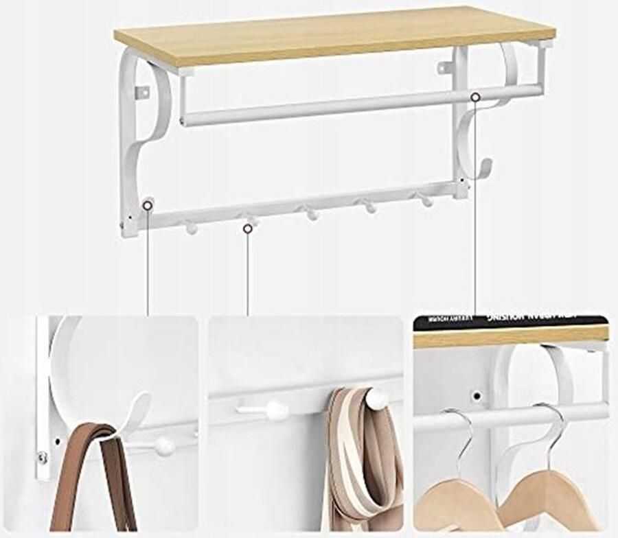 Vasagle Hangend rek wand kledingrek eiken-wit