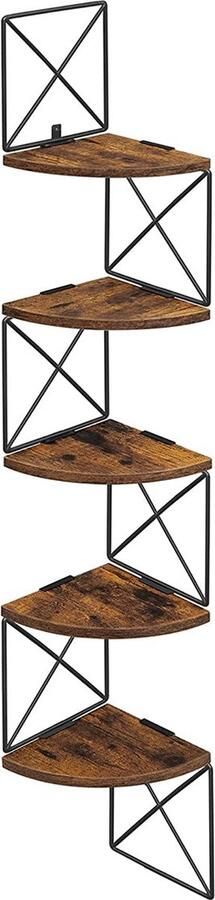 Vasagle Hoekplank boekenkast met zigzagdesign 5 lagen ‎20 x 20 x 127 5 cm voor slaapkamer studeerkamer woonkamer vintage bruinzwart