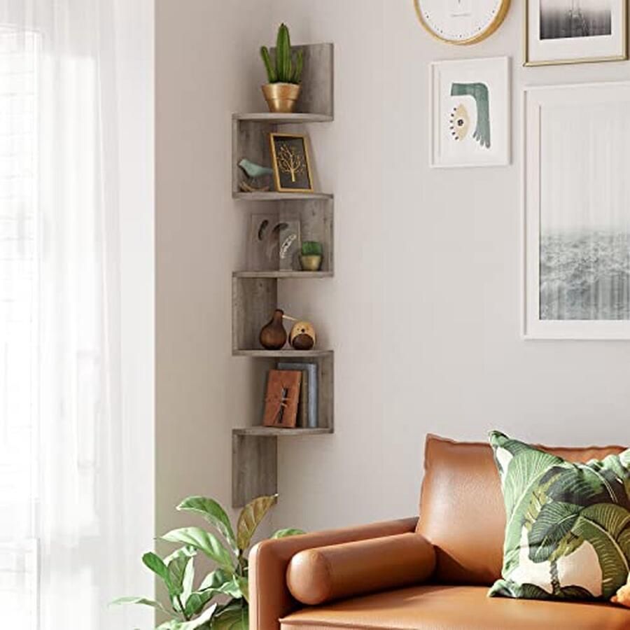 Vasagle Hoekplank; zigzag-wandplank met 5 verdiepingen voor thuisdecoratie