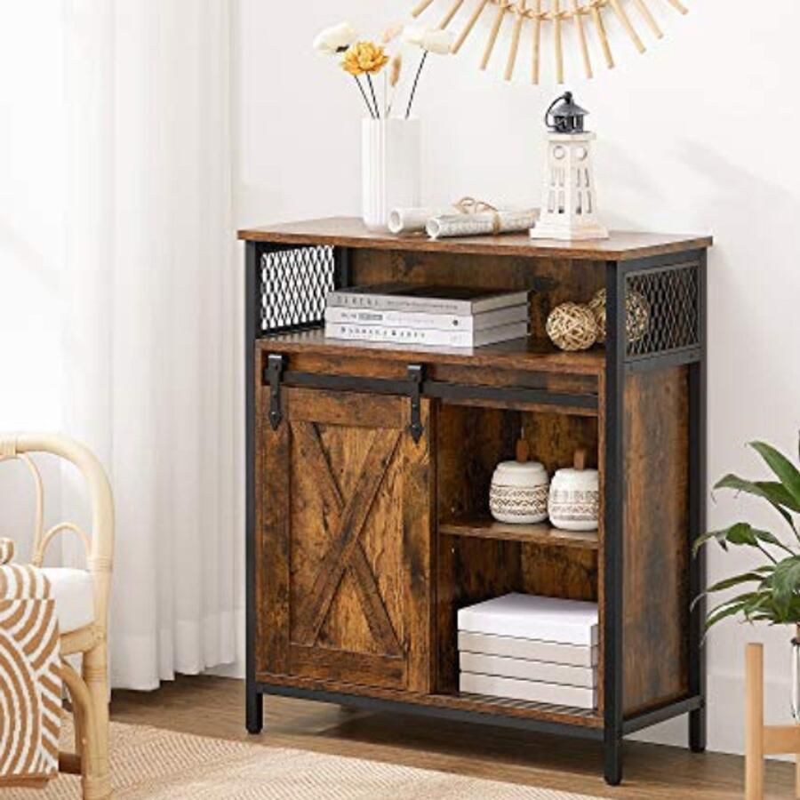 Vasagle Industrieel Rustiek Bruin Zwart Opbergmeubel met Verstelbare Planken