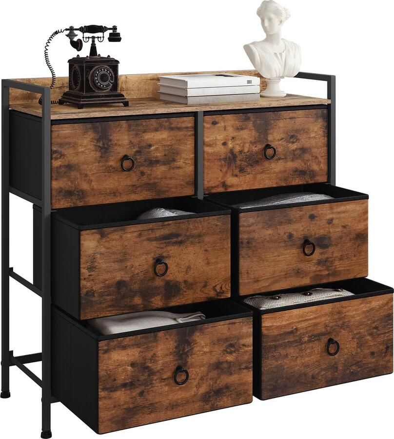 Vasagle Industriële Dressoir Keukenkast Opbergkast 6 Lades voor woonkamer keuken eetkamer 78x80x29 Industriële stijl vintage bruinzwart