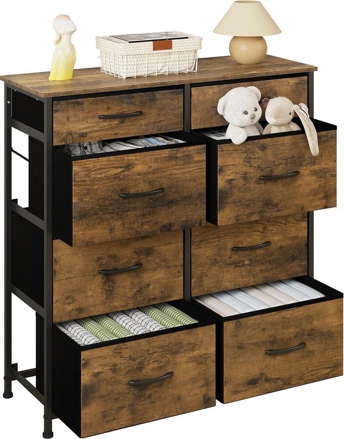 Vasagle Industriële Dressoir Keukenkast Opbergkast 8 Lades voor woonkamer keuken eetkamer 165 x 85 x 30 industriële stijl vintage bruinzwart lsc094b01