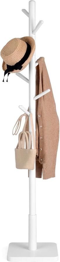 Vasagle kapstok kledingrek massief hout vrijstaand boomvorm 8 haken voor jassen hoeden tassen entree gang haken en leuning van rubberhout wit