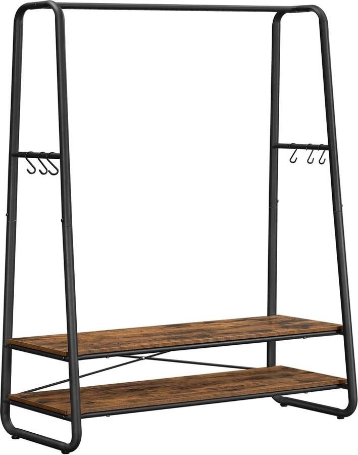 Vasagle kapstok zware kleerhanger met 2 planken 6 S-haken en stalen frame voor slaapkamer industrieel rustiek bruin en zwart