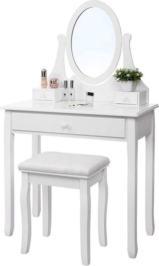 Vasagle Kaptafel Met Spiegel Hout Wit 80 X 40 X 137 Cm - Foto 2