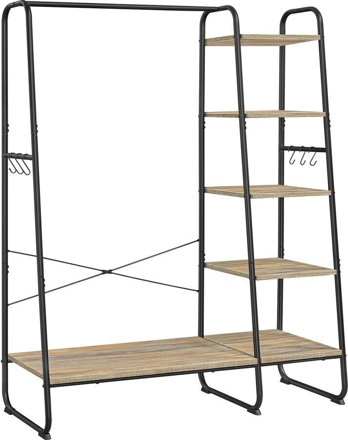 Vasagle kledingrek kapstok kledingkast 45 x 120 x 160 cm kledingroede schoenenrek open kledingkast 6 afneembare haken slaapkamerhal turquoise bruin-mat zwart