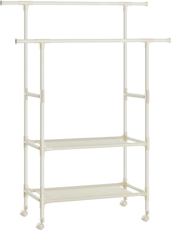 ‎VASAGLE kledingrek met 2 kledingrails 2 planken 4 wielen metaal maximale belasting 70 kg eenvoudige montage Wit