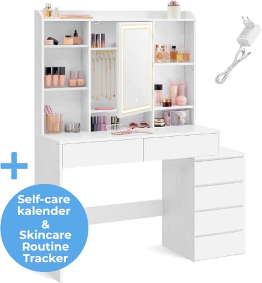 ‎VASAGLE make up tafel met spiegel en verlichting Makeup tafel Kaptafel met spiegel 3 kleuren verlichting Make up tafel met spiegel en lampen Make up tafel voor meisjes