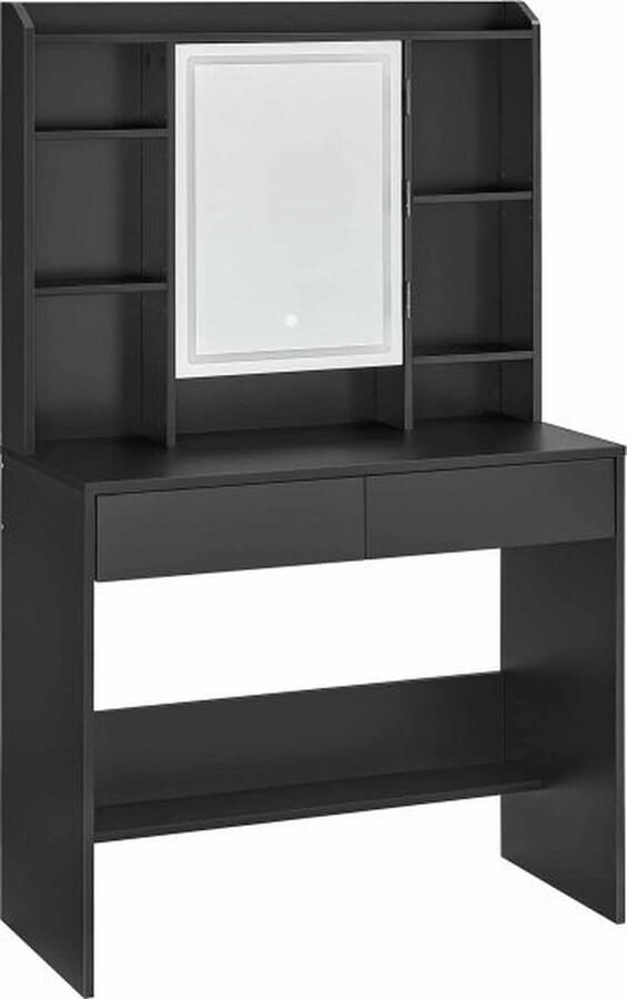 ZAZA Home Make-up Tafel met spiegel Kaptafel met LED-Verlichting in 3 Kleuren en 2 Laden Zwart