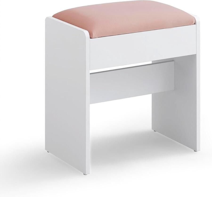 Vasagle Make-up- toiletkruk – Rode lamsvel-look velvet zitting met antislip voetpads – Pastelroze & matwit (model RDS001W01)