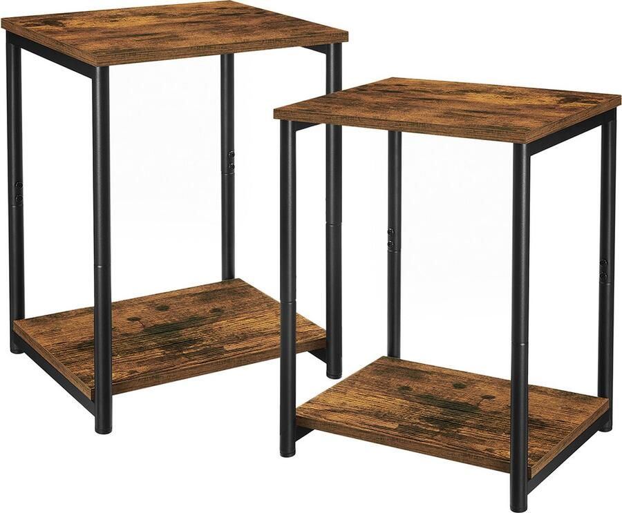Vasagle Nachtkastje Bijzettafel industrieel Sidetable Salontafel Set van 2 40 x 30 x 50 cm Bruin Zwart