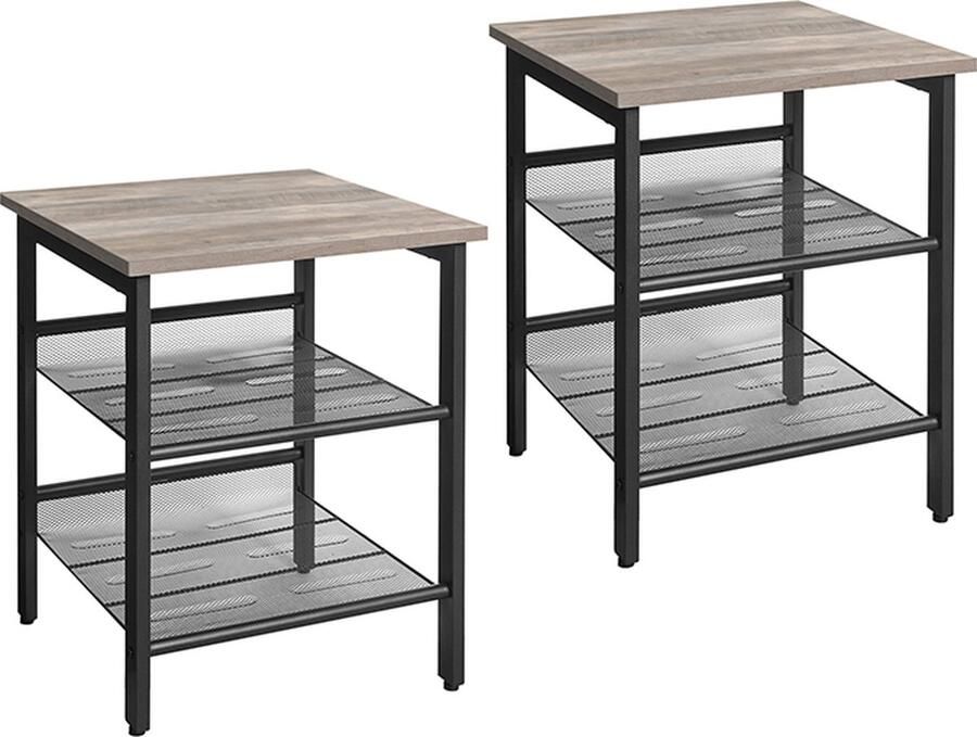Vasagle Nachtkastje Bijzettafel industrieel Sidetable Salontafel Set van 2 40 x 40 x 50 cm Grijs Zwart