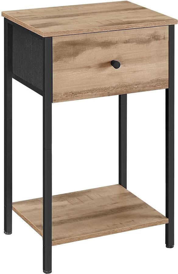 Vasagle Nachtkastje bijzettafel met stoffen lade 61 cm hoog nachtkastje met plank voor woonkamer slaapkamer eikenbruin
