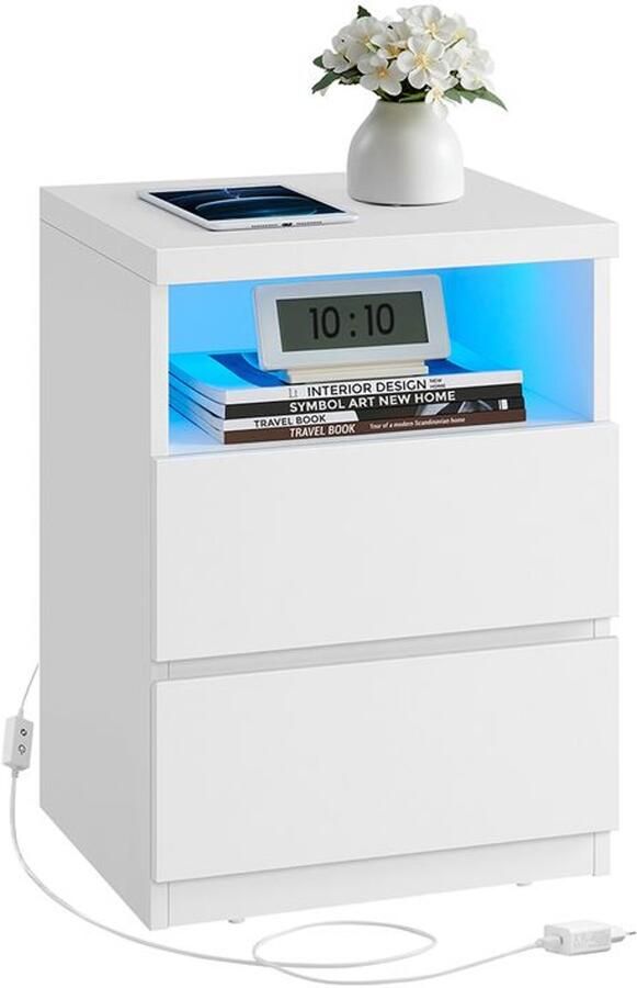 ‎VASAGLE nachtkastje met verstelbare LED-verlichting wolkwit