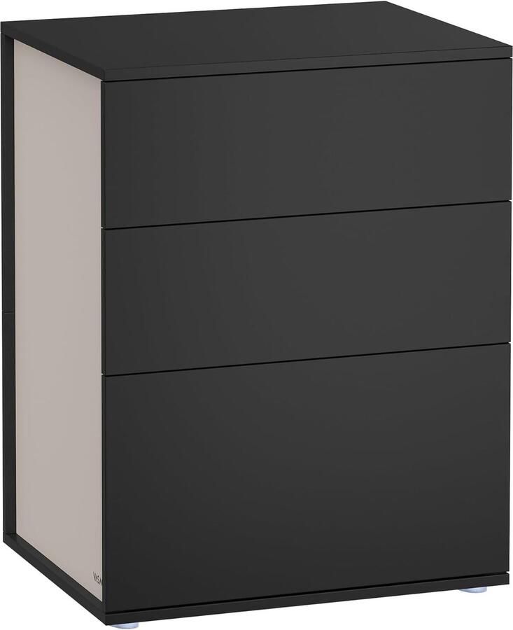 Vasagle Nachtkastje supersnelle en gereedschapsloze montage bijzettafel met 3 laden nachtkastje modern minimalistisch slaapkamer woonkamer inktzwart-cappuccinobeige
