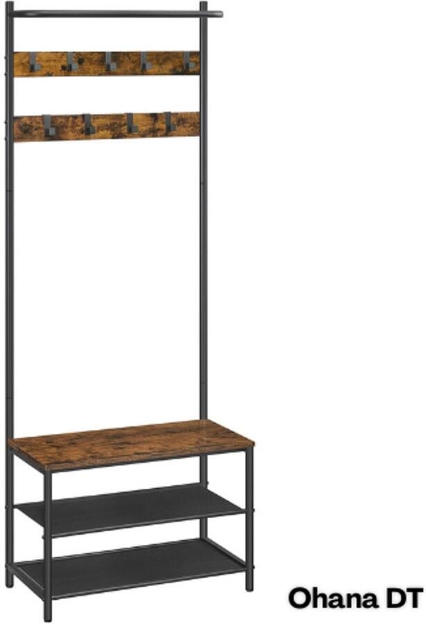‎VASAGLE Ohana DT Kapstok Schoenenrek 32x64x180 CM Multifunctioneel 9 Haken Verstelbare Pootjes Kantelbeveiliging Compact