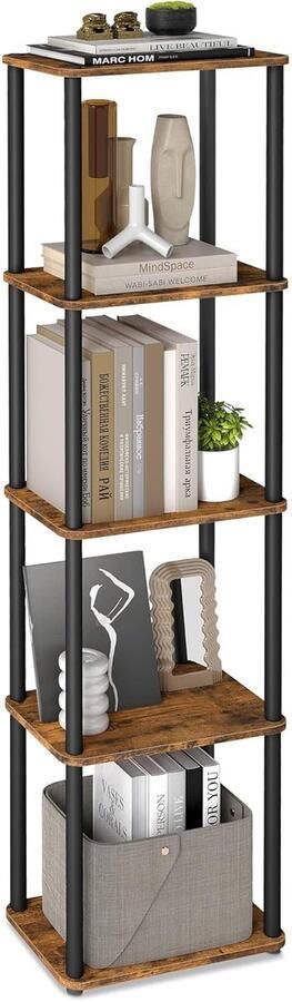 Vasagle opbergkast open kast 5-laags niveaus hoogte 139 cm vrijstaand opbergrek vintage bruin en inktzwart