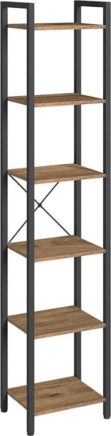 Vasagle Plank boekenkast staand rek dvd-rek met 6 niveaus kantoorplank open planken voor kantoor woonkamer slaapkamer keuken 30 x 40 x 187 5 cm donkerwalnoot-zwart