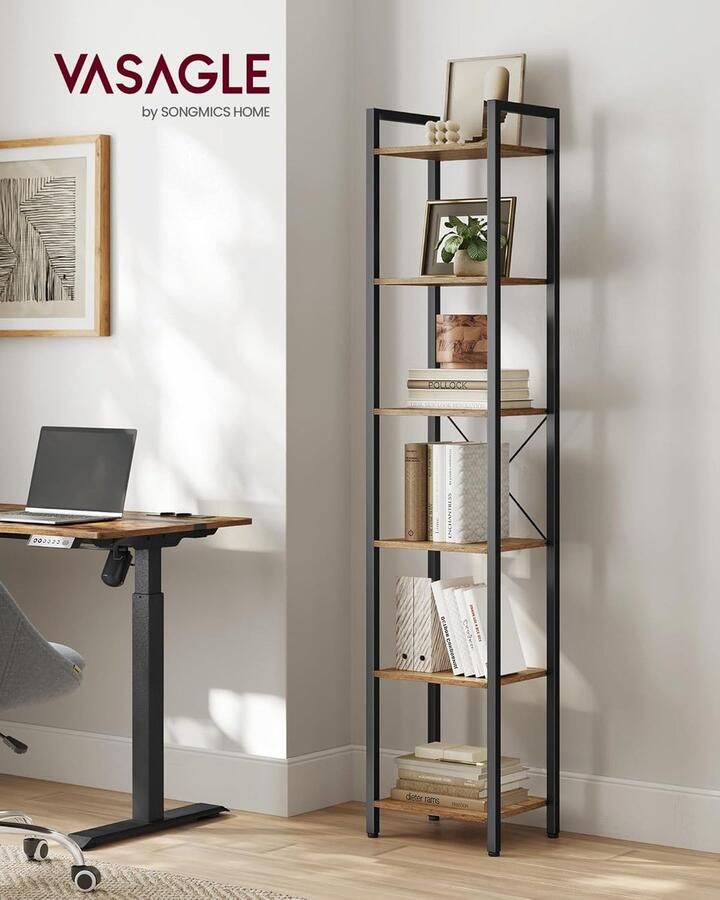 Vasagle Plank boekenkast staand rek dvd-rek met 6 niveaus kantoorplank open planken voor kantoor woonkamer slaapkamer keuken 30 x 40 x 187 5 cm donkerwalnoot-zwart