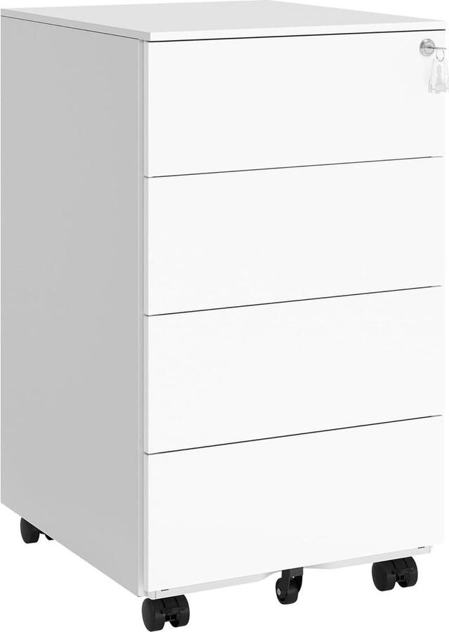 Vasagle Rolcontainer metalen kast verrijdbare archiefkast printertafel afsluitbaar 4 laden onderkast voorgemonteerd kantoor thuiskantoor 45 1 x 39 x 69 3 cm wolkenwit