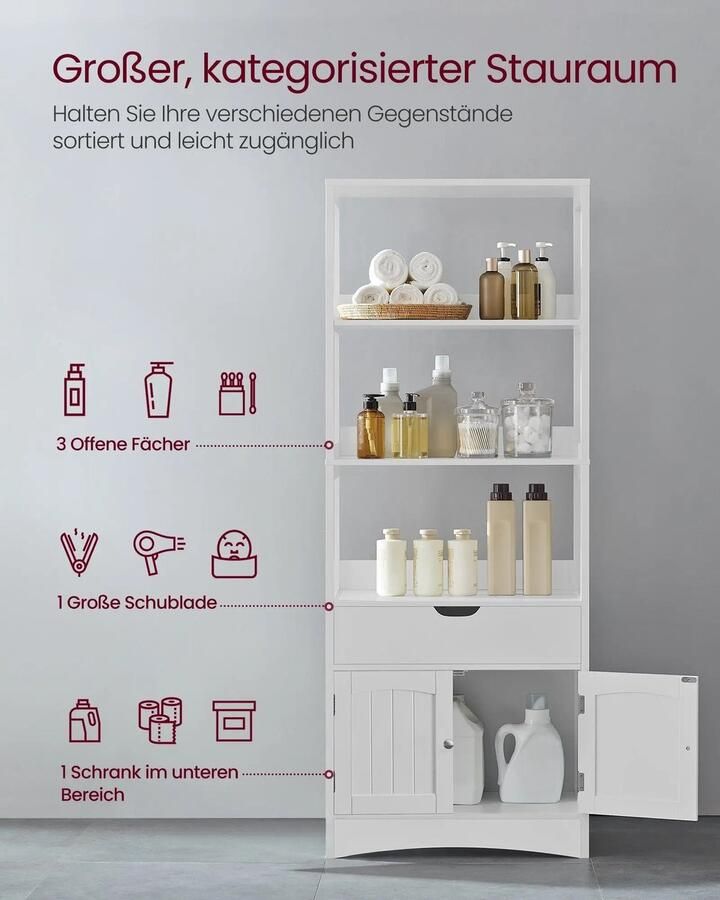 Vasagle RoyaLuxe Badkamerkast Badkamer Kast Badkamerkasten Hoog Badkamerkastje Badkamer Kastje Kast -Kastje Kasten Badkamer Wit Badkamerkast Badkamer Accessoires Badkamermeubel Badkamermeubels