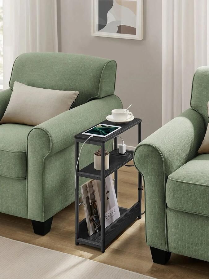 Vasagle RoyaLuxe Bijzettafel Zwart Bijzettafels Bijzettafeltjes Woonkamer Bijzettafel Zwart Bijzettafel Bank Smalle Consoletafel Entree Tafel Tafeltje Nachtkast Nachtkastje Nachtkastjes Nachtkastje Zwart Kast Kastje