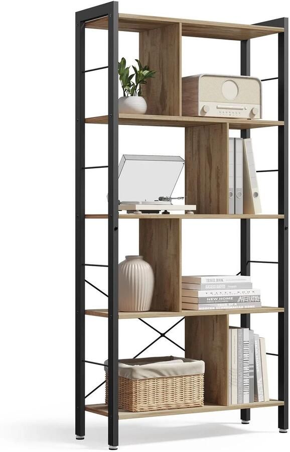 Vasagle RoyaLuxe Boekenrek Boekenplank Kastje 5 Lagen Wit Boekenkast Kast Dressoir Kast Woonkamer Garderobe Organizer Opbergkast Opbergkasten