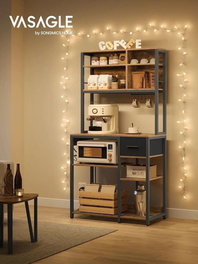 Vasagle RoyaLuxe Keukenkast Keuken Keukenkast Met Planken Keukenkast Met Magnetronplank Keukenmeubel