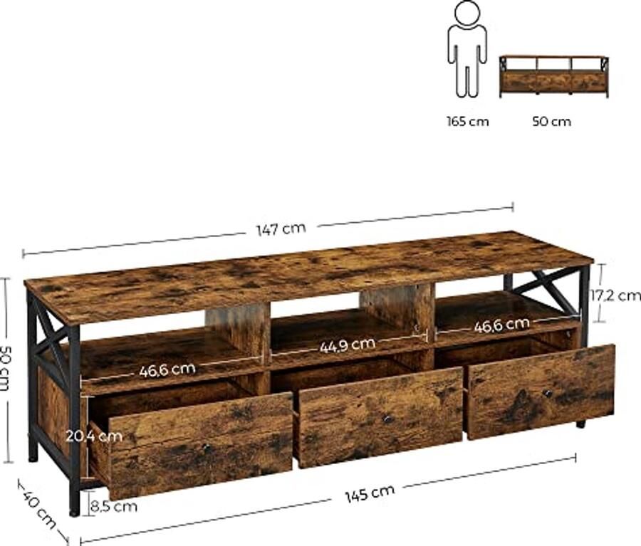 Vasagle TV Meubel Rustiek bruin tv-meubel 147cm Bruin - Foto 2