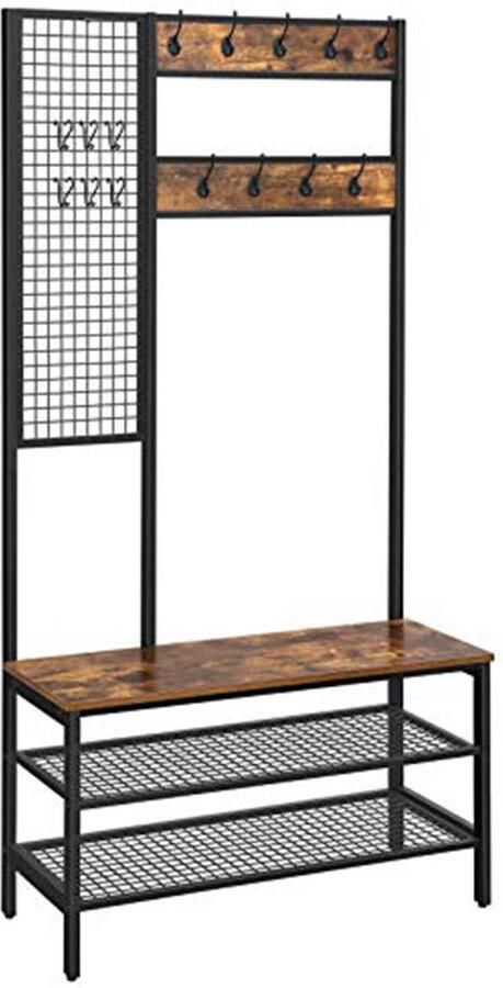 Vasagle Rustieke bruine kapstok met roosterwand haken gaasplanken schoenenrek - Foto 2