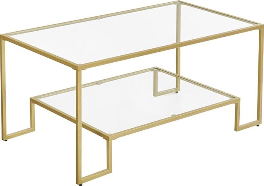 Vasagle Salontafel 2 planken van gehard glas stalen frame 100 x 55 x 45 cm- Goud Little Stuff