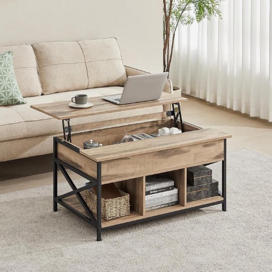 Vasagle Salontafel Salontafels Woonkamer Sidetable Bijzettafel Bijzettafels Salontafel Zwart Salontafel Met Opbergruimte Salontafel Vierkant Salontafel Industrieel Bijzettafel Metaal Met Hout