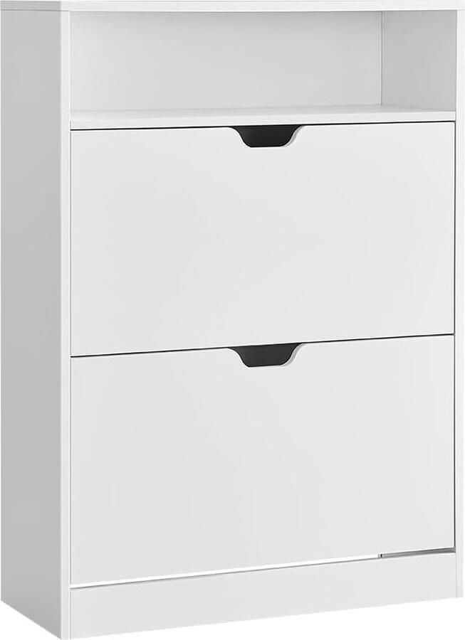 ‎VASAGLE Schoenenkast 2 klapdeuren 3 lagen schoenenrek met 1 open vak verstelbare en verwijderbare scheidingswand voor 11-16 paar schoenen voor smalle ingang 24 x 80 x 102 cm wolkenwit