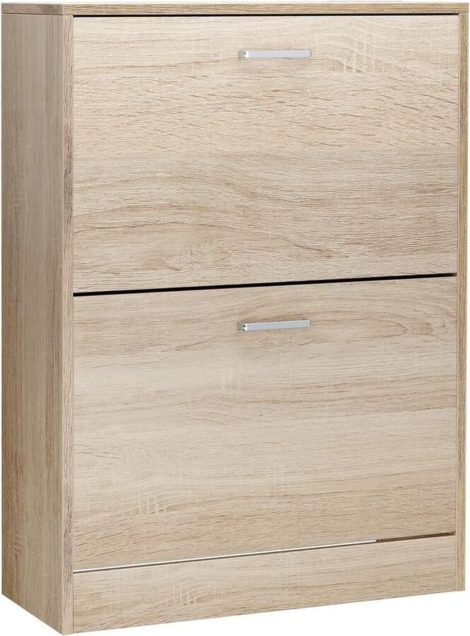 Vasagle schoenenkast schoenkipkist met 2 houten klehouten spaanplaat 60 x 24 x 83 5 cm eiken-look lbc602h