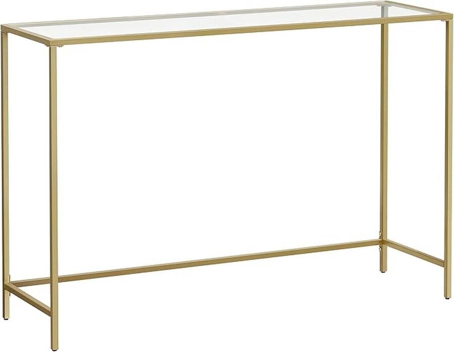 Vasagle Side table bovenblad van gehard glas stevig en stabiel frame verstelbare poten goudkleurig en transparant Little Stuff