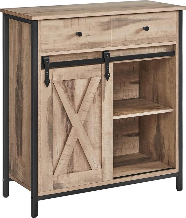 Vasagle Sideboard keukenkast opbergkast met schuifdeur 30 x 70 x 80 cm verstelbare plank landelijke stijl voor woonkamer eikenbruin-zwart