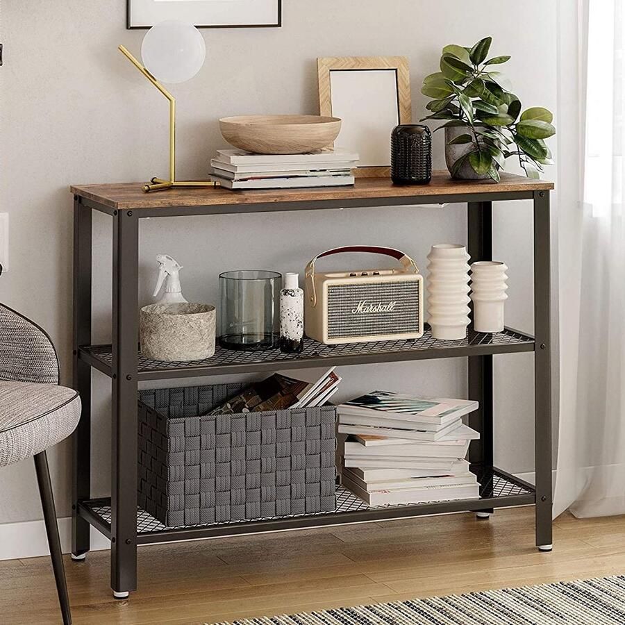 Vasagle EMOB Sidetable Bill 2 legplanken rustiek bruin zwart Haltafels Bruin; Zwart Metaal; Spaanplaat Haltafels Op voorraad - Foto 2